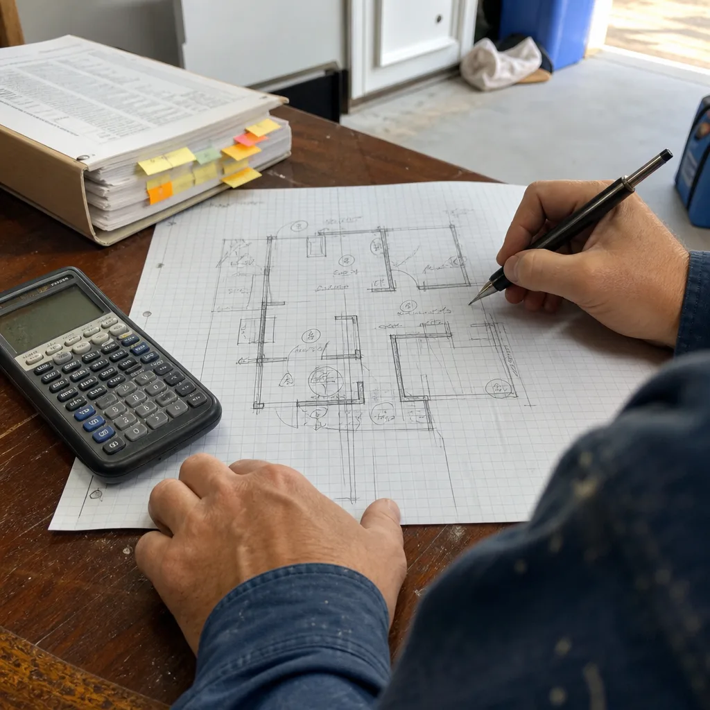 Architect drawing an ADU floor plan for design and permitting